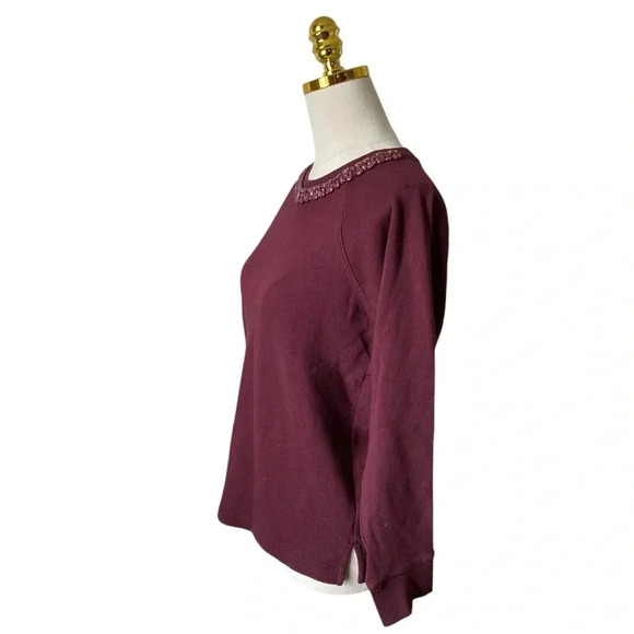 J CREW | Women’s Embellished Crewneck Sweater in 100% Cotton Wine Red Size S - Picture 3 of 8